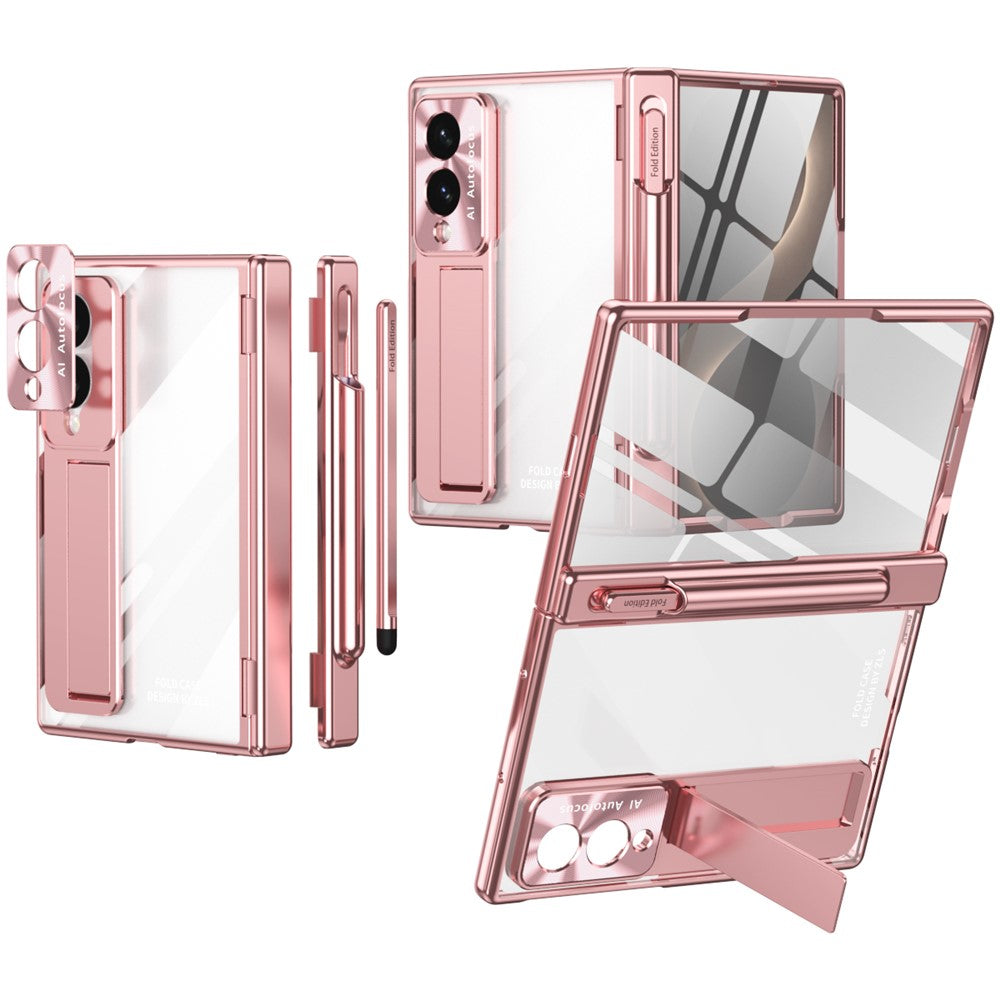 For Samsung Galaxy Z Fold8 Case Hinge Kickstand Clear PC Phone Cover with Stylus / Tempered Glass Film