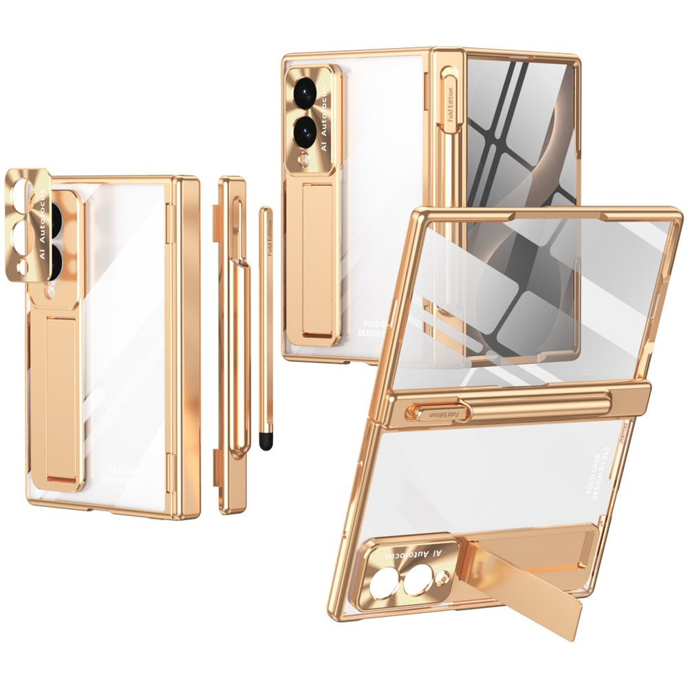 For Samsung Galaxy Z Fold8 Case Hinge Kickstand Clear PC Phone Cover with Stylus / Tempered Glass Film
