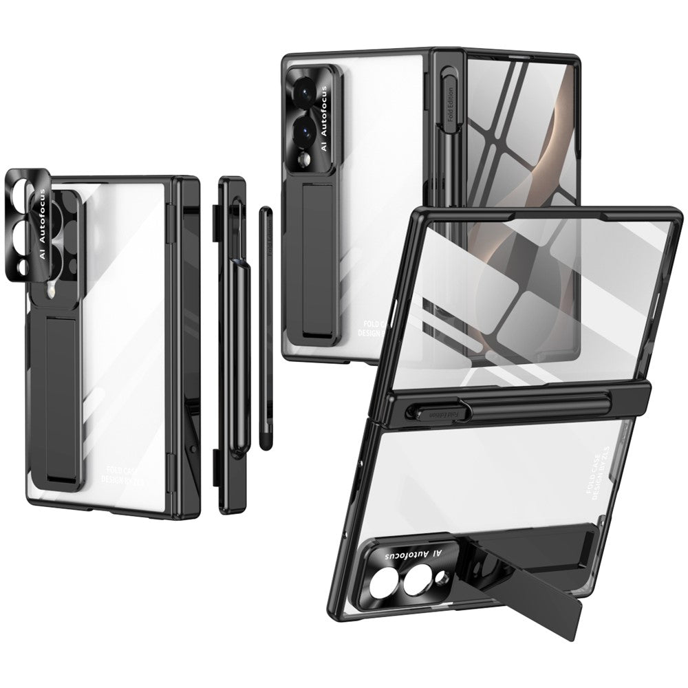 For Samsung Galaxy Z Fold8 Case Hinge Kickstand Clear PC Phone Cover with Stylus / Tempered Glass Film