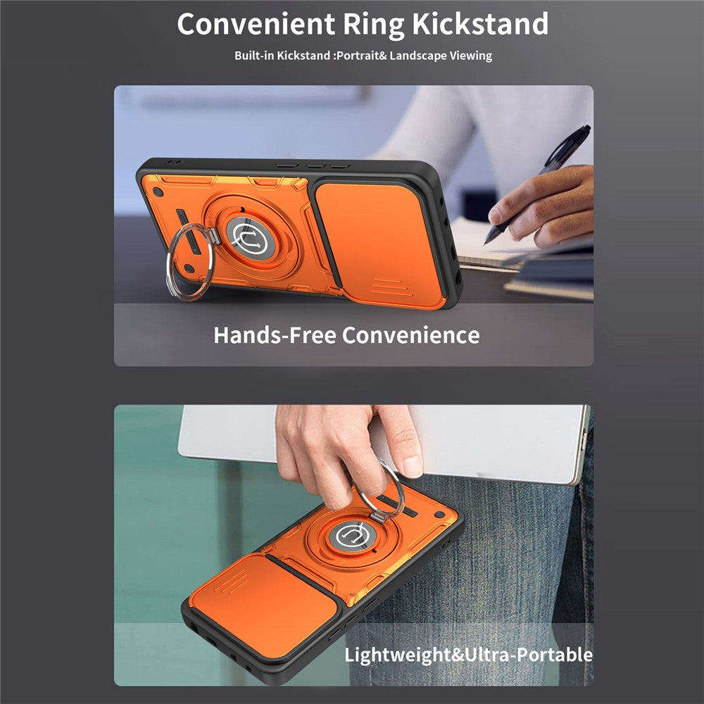 For Xiaomi Redmi Note 14 5G Case with Slide Camera Cover Ring Kickstand PC + TPU Phone Shell