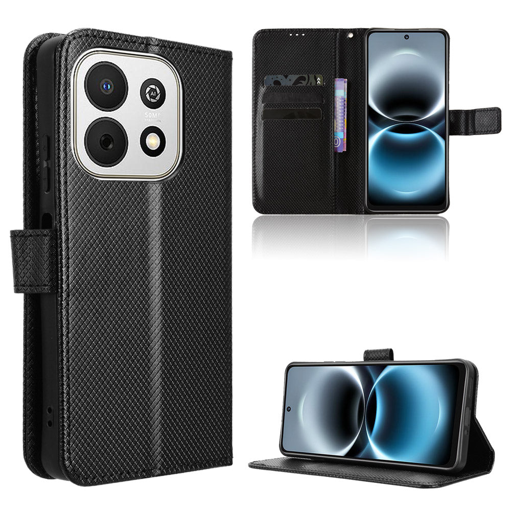 For Huawei Enjoy 90 Plus / Huawei Enjoy 90 / Huawei nova Y74 4G Leather Wallet Case with Strap Diamond Texture Phone Cover
