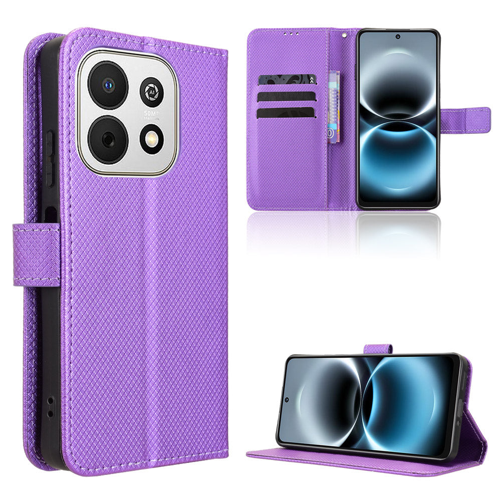 For Huawei Enjoy 90 Plus / Huawei Enjoy 90 / Huawei nova Y74 4G Leather Wallet Case with Strap Diamond Texture Phone Cover