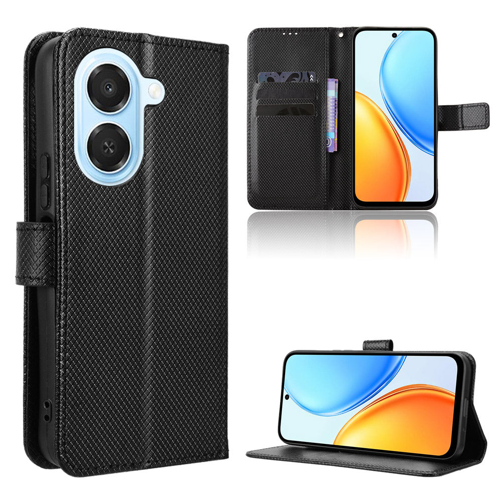 For Honor Play 80 Plus 5G / Honor X7e 4G Leather Wallet Case with Strap Diamond Texture Phone Cover