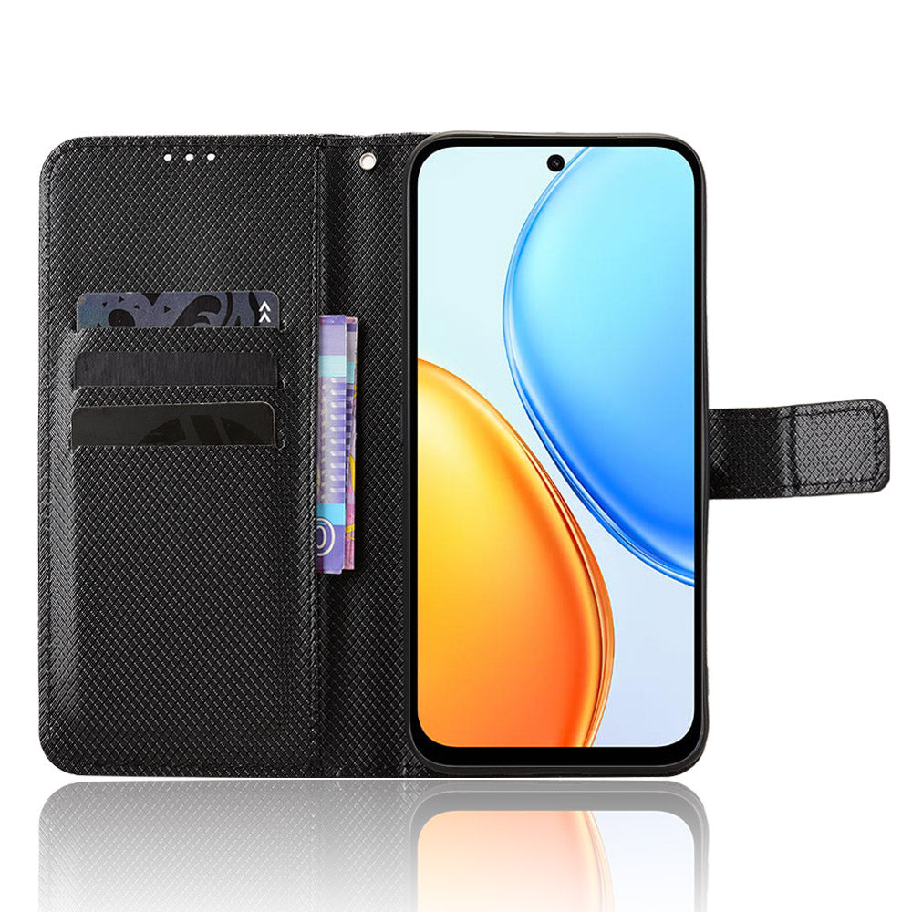 For Honor Play 80 Plus 5G / Honor X7e 4G Leather Wallet Case with Strap Diamond Texture Phone Cover