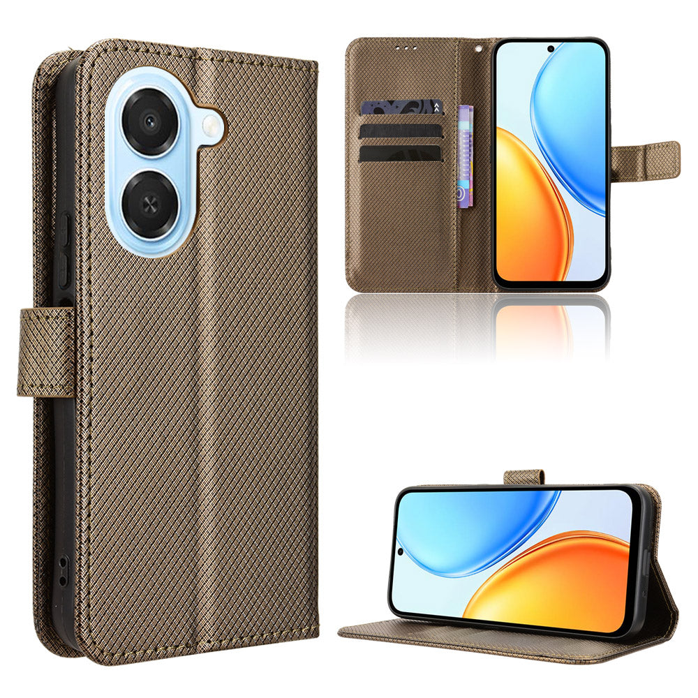 For Honor Play 80 Plus 5G / Honor X7e 4G Leather Wallet Case with Strap Diamond Texture Phone Cover