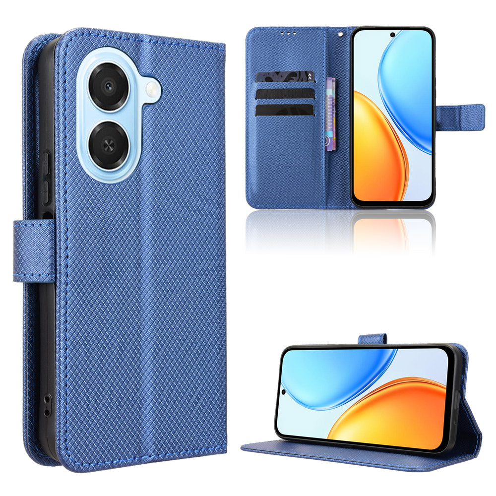 For Honor Play 80 Plus 5G / Honor X7e 4G Leather Wallet Case with Strap Diamond Texture Phone Cover