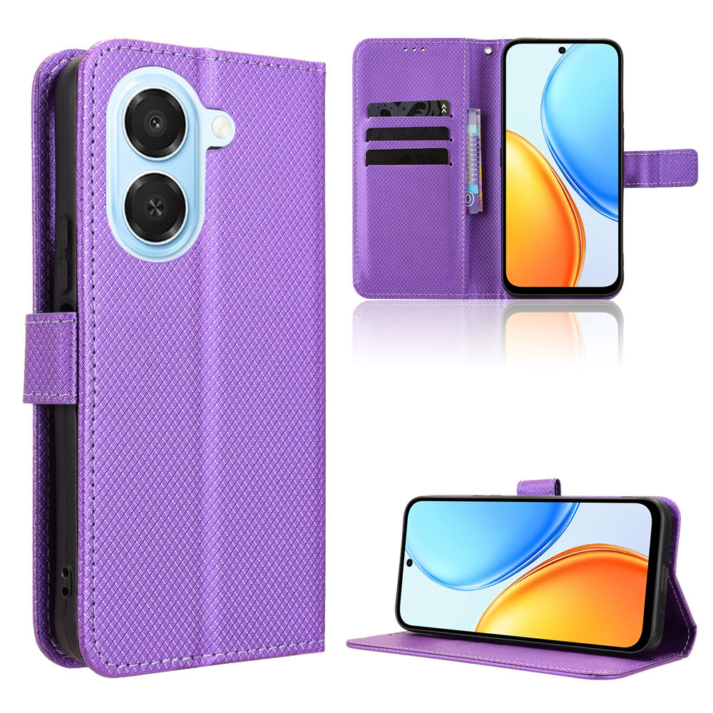 For Honor Play 80 Plus 5G / Honor X7e 4G Leather Wallet Case with Strap Diamond Texture Phone Cover