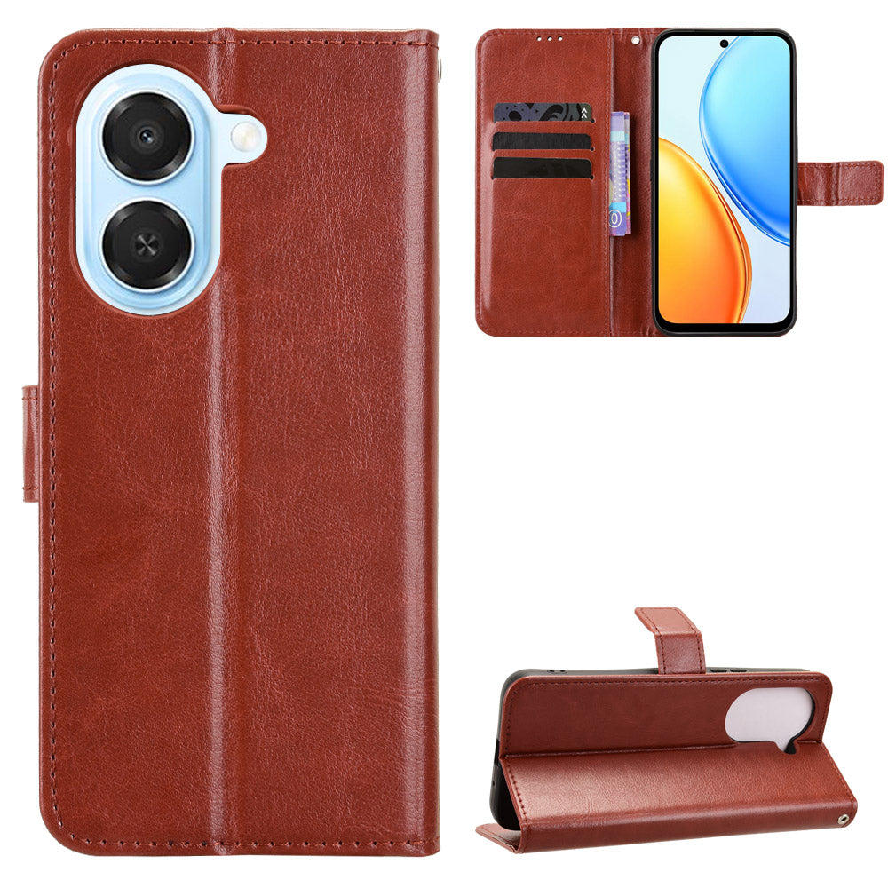 For Honor Play 80 Plus 5G / Honor X7e 4G PU Leather Case with Strap Crazy Horse Texture Phone Wallet Cover