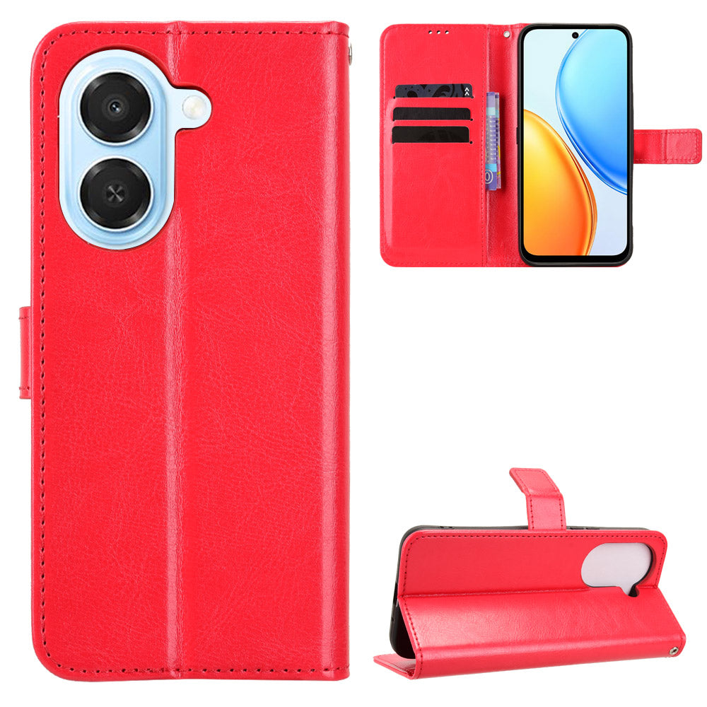 For Honor Play 80 Plus 5G / Honor X7e 4G PU Leather Case with Strap Crazy Horse Texture Phone Wallet Cover