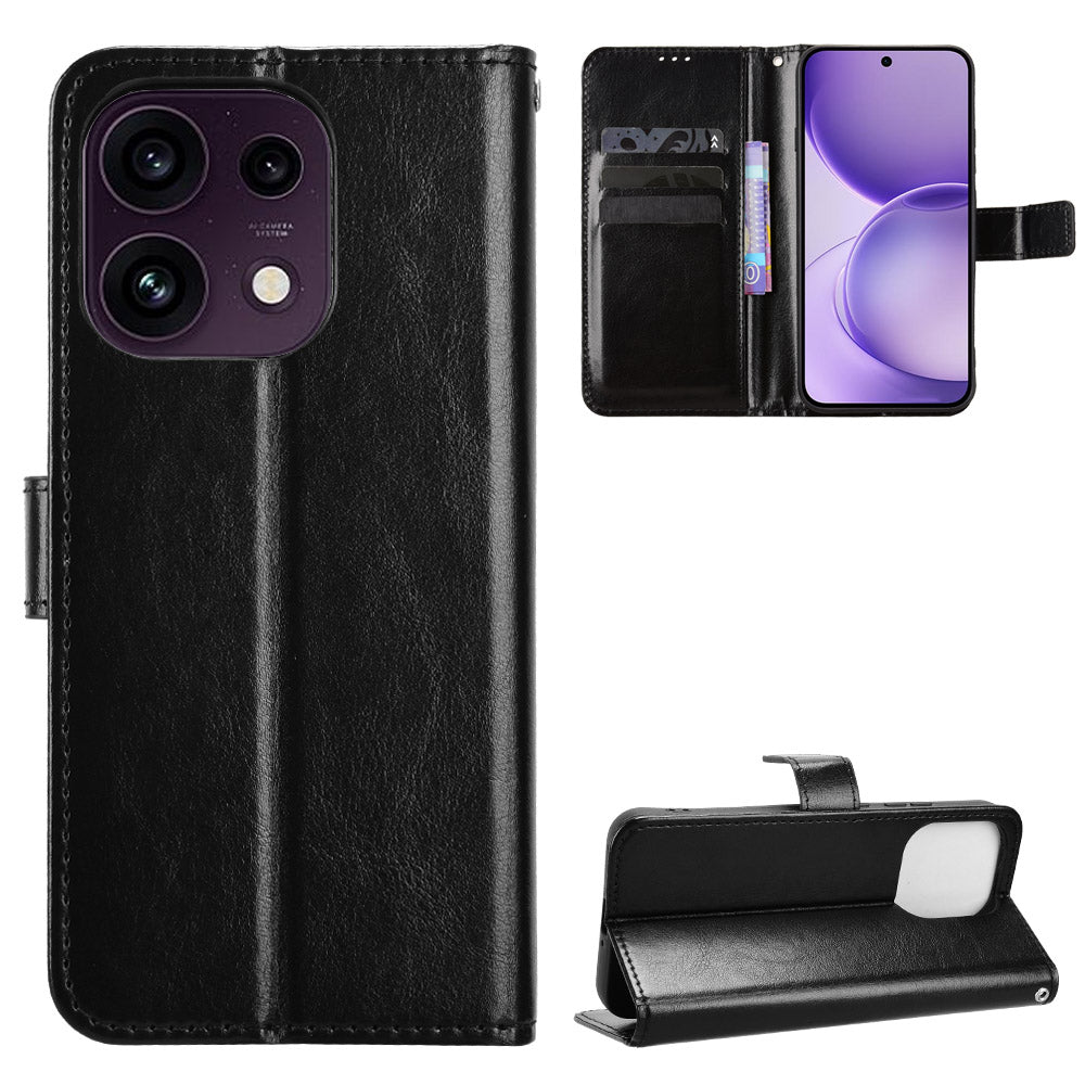 Oppo Reno16 FS 5G / Oppo Reno16 F 5G PU-lædercover med rem, Crazy Horse-tekstur, sammenfoldeligt mobilcover