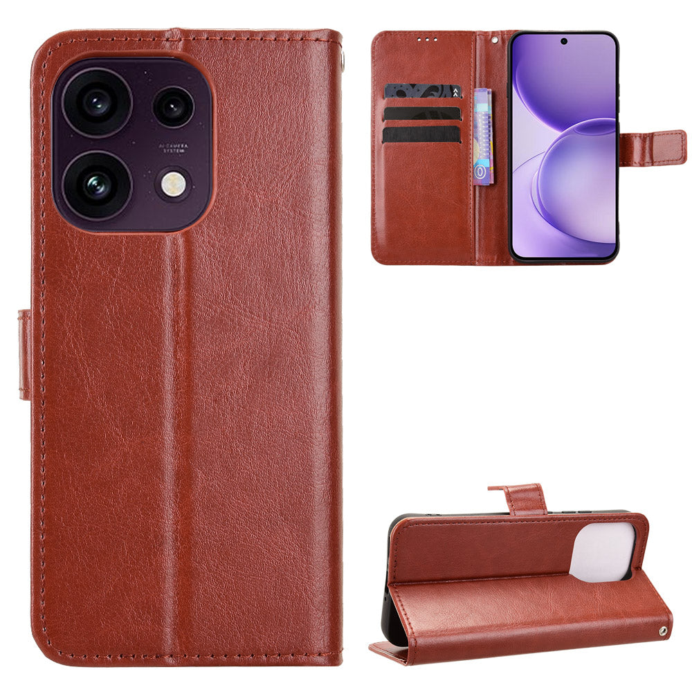 Oppo Reno16 FS 5G / Oppo Reno16 F 5G PU-lædercover med rem, Crazy Horse-tekstur, sammenfoldeligt mobilcover