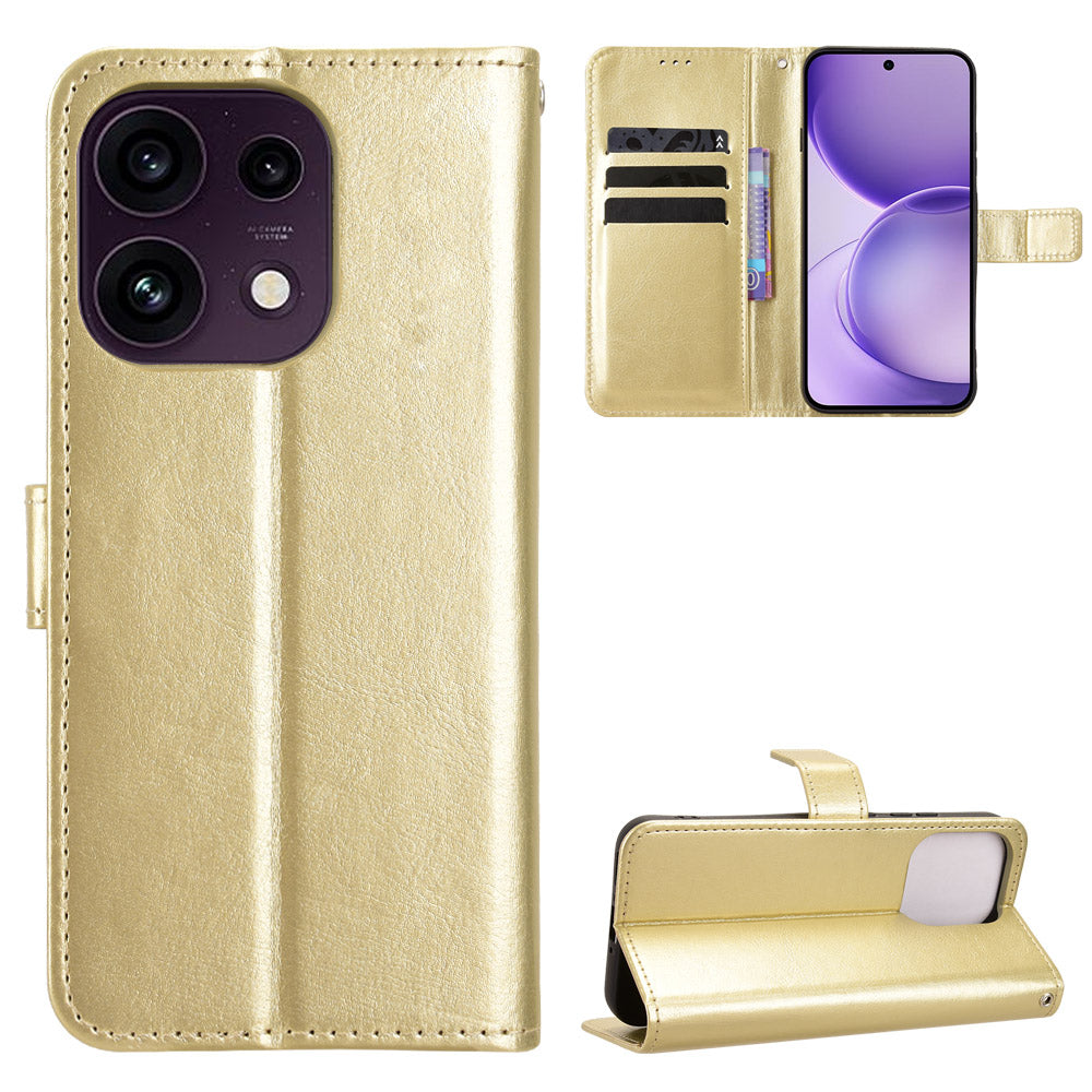 Oppo Reno16 FS 5G / Oppo Reno16 F 5G PU-lædercover med rem, Crazy Horse-tekstur, sammenfoldeligt mobilcover