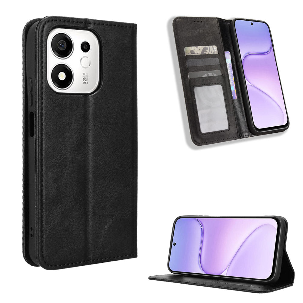 For Honor 600 Smart 5G / X7e Plus 5G Leather Case Wallet Stand Retro Texture Phone Cover