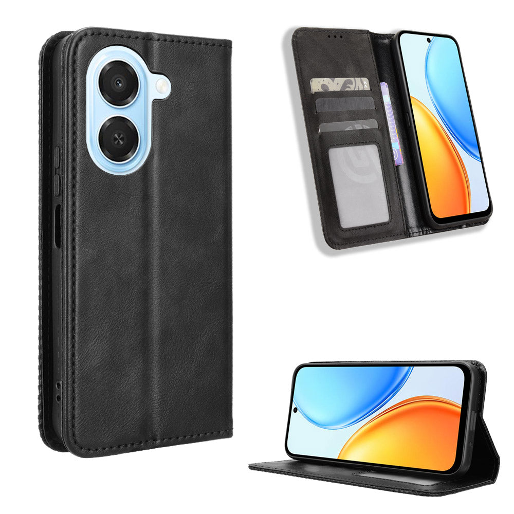 For Honor Play 80 Plus 5G / Honor X7e 4G Leather Case Wallet Stand Retro Texture Phone Cover