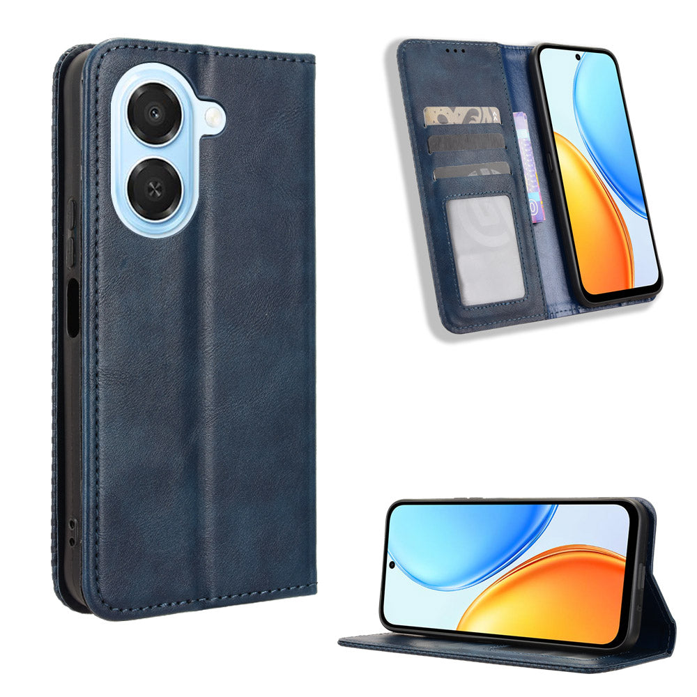 For Honor Play 80 Plus 5G / Honor X7e 4G Leather Case Wallet Stand Retro Texture Phone Cover