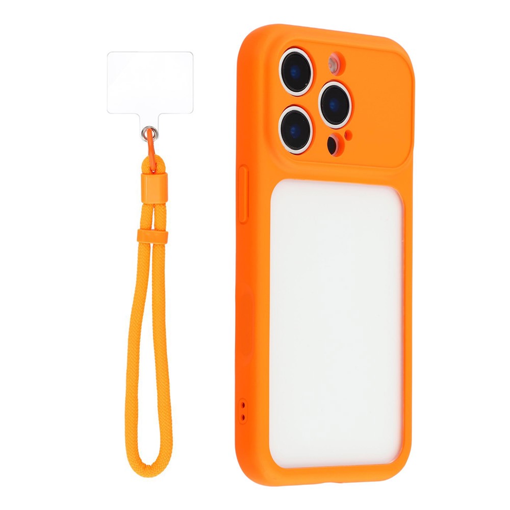For iPhone 16 Pro Max Case Large Window TPU + PC Rubberized Phone Cover with Wrist Strap