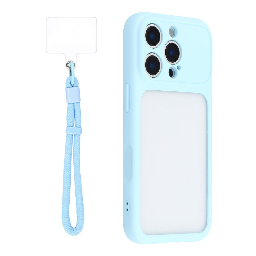 For iPhone 16 Pro Max Case Large Window TPU + PC Rubberized Phone Cover with Wrist Strap