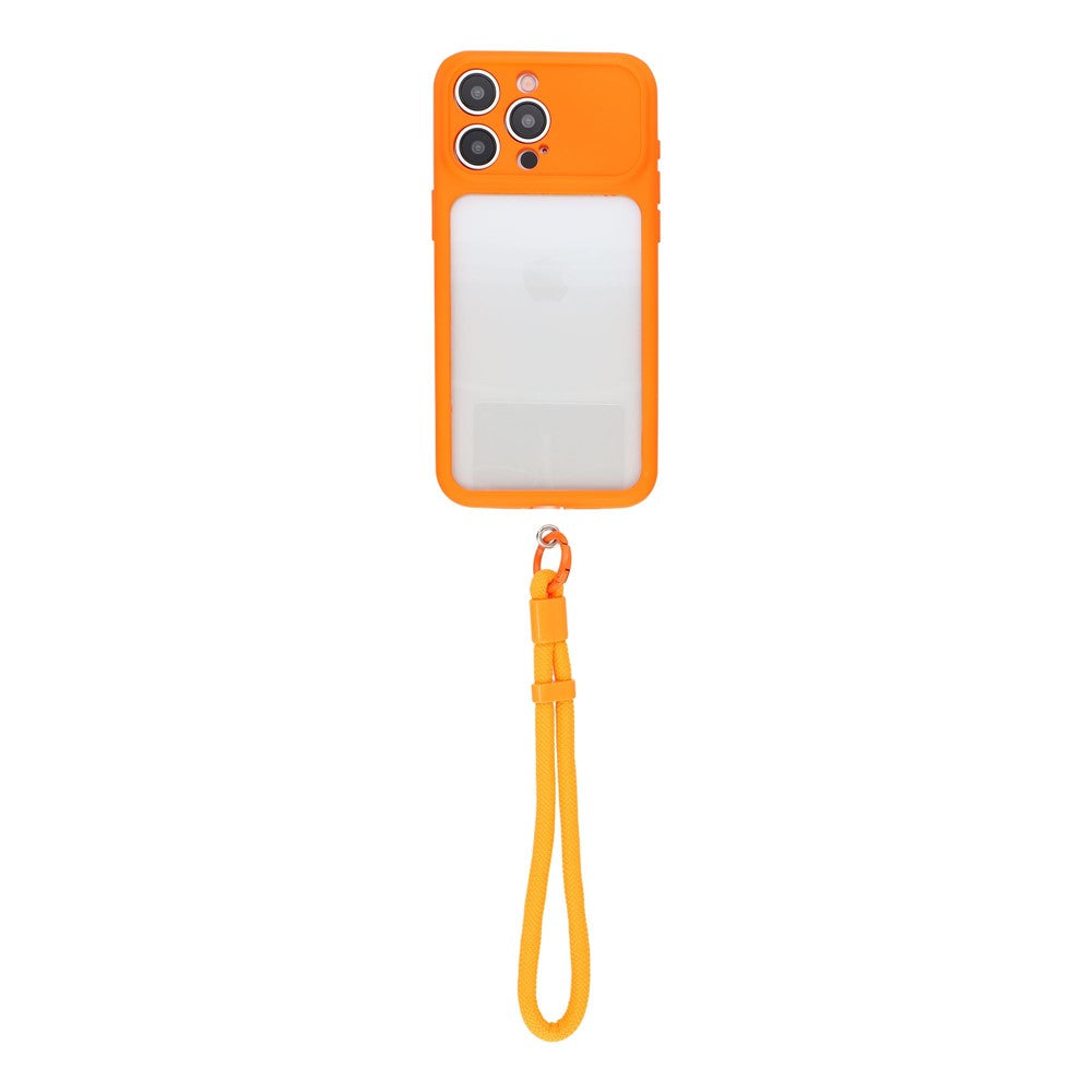 For iPhone 15 Pro Max Case Large Window TPU + PC Rubberized Phone Cover with Wrist Strap