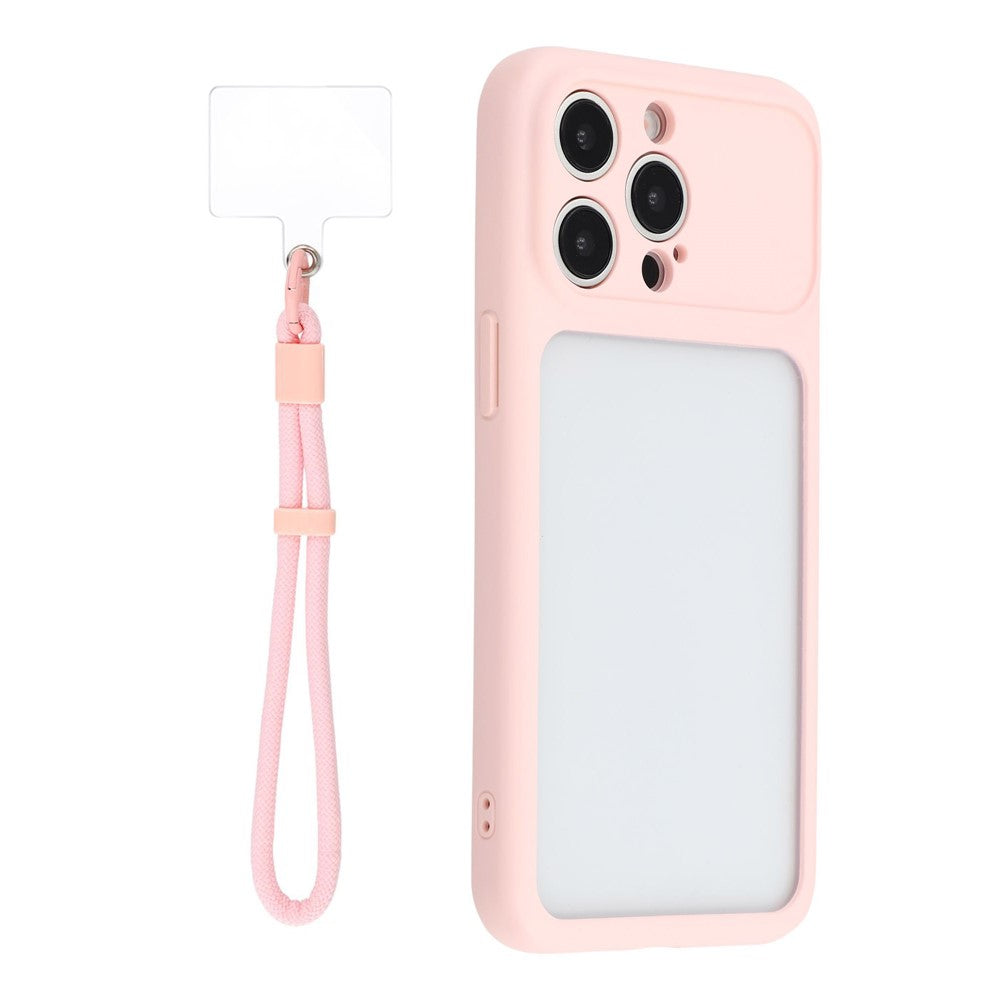 For iPhone 15 Pro Case Large Window TPU + PC Rubberized Phone Cover with Wrist Strap