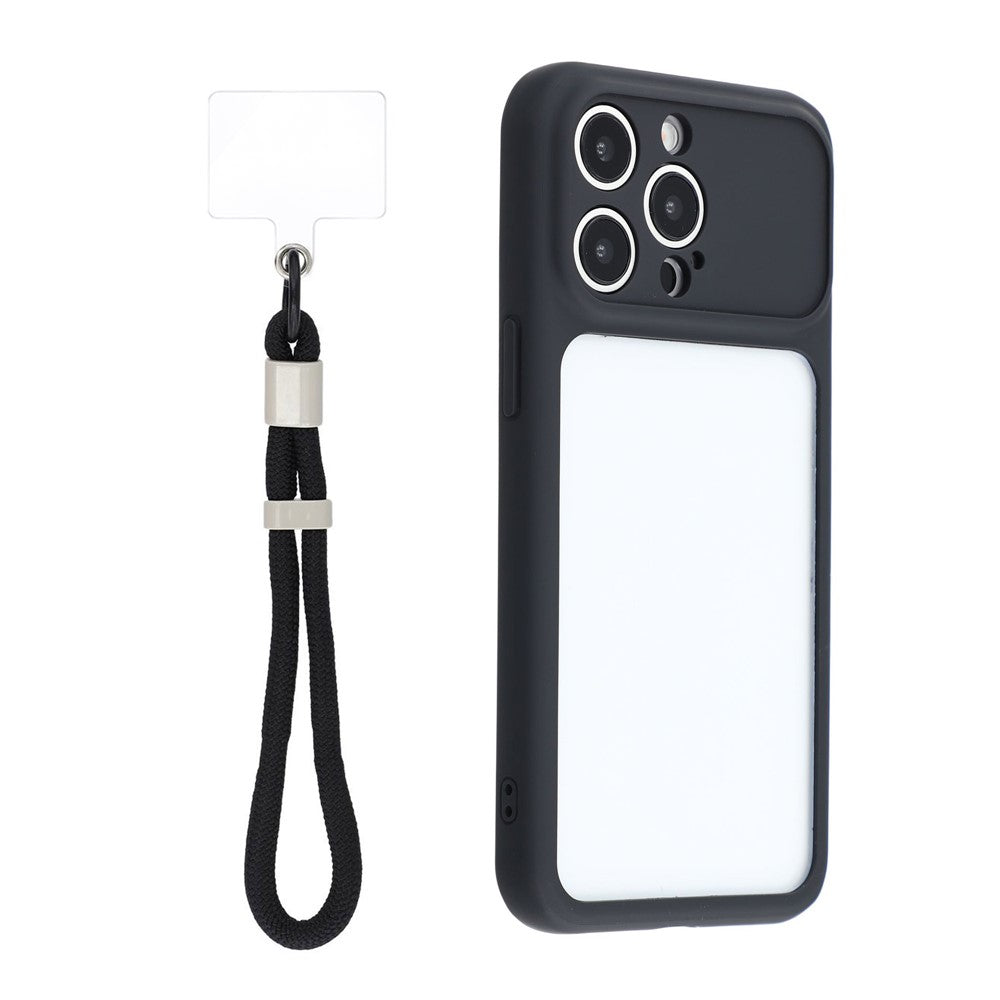 For iPhone 15 Pro Case Large Window TPU + PC Rubberized Phone Cover with Wrist Strap