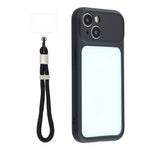 For iPhone 15 Case Large Window TPU + PC Rubberized Phone Cover with Wrist Strap