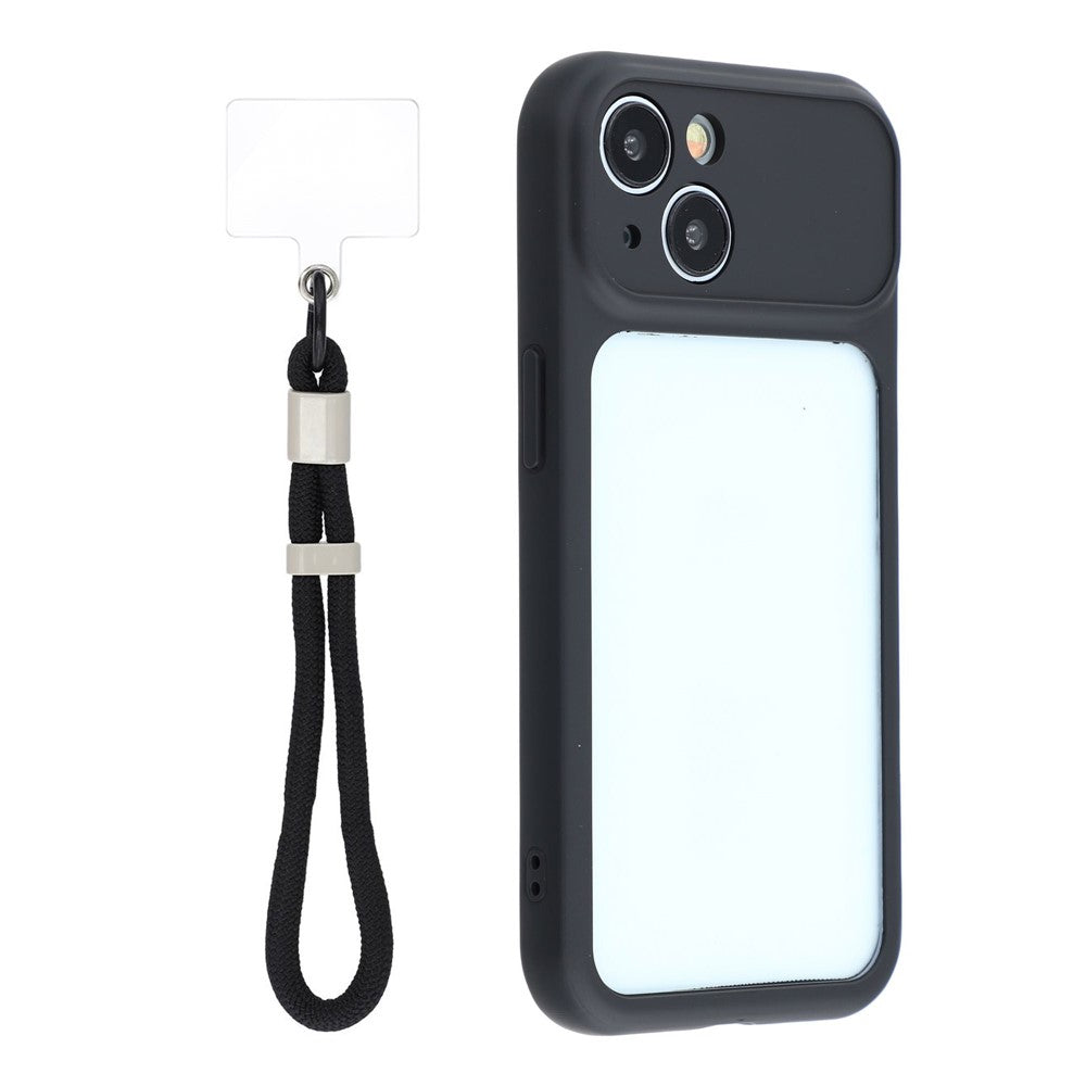 For iPhone 15 Case Large Window TPU + PC Rubberized Phone Cover with Wrist Strap