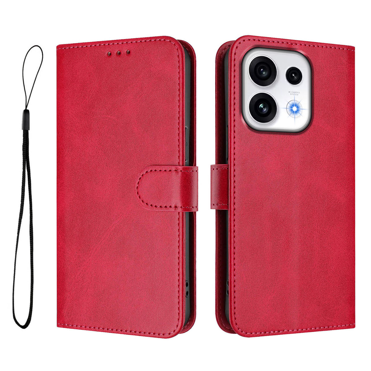 Til Oppo Reno16 Pro 5G (Global) Pung Etui RFID Blokerende Kalveskinds Tekstur Læder Stativ Telefoncover med Rem