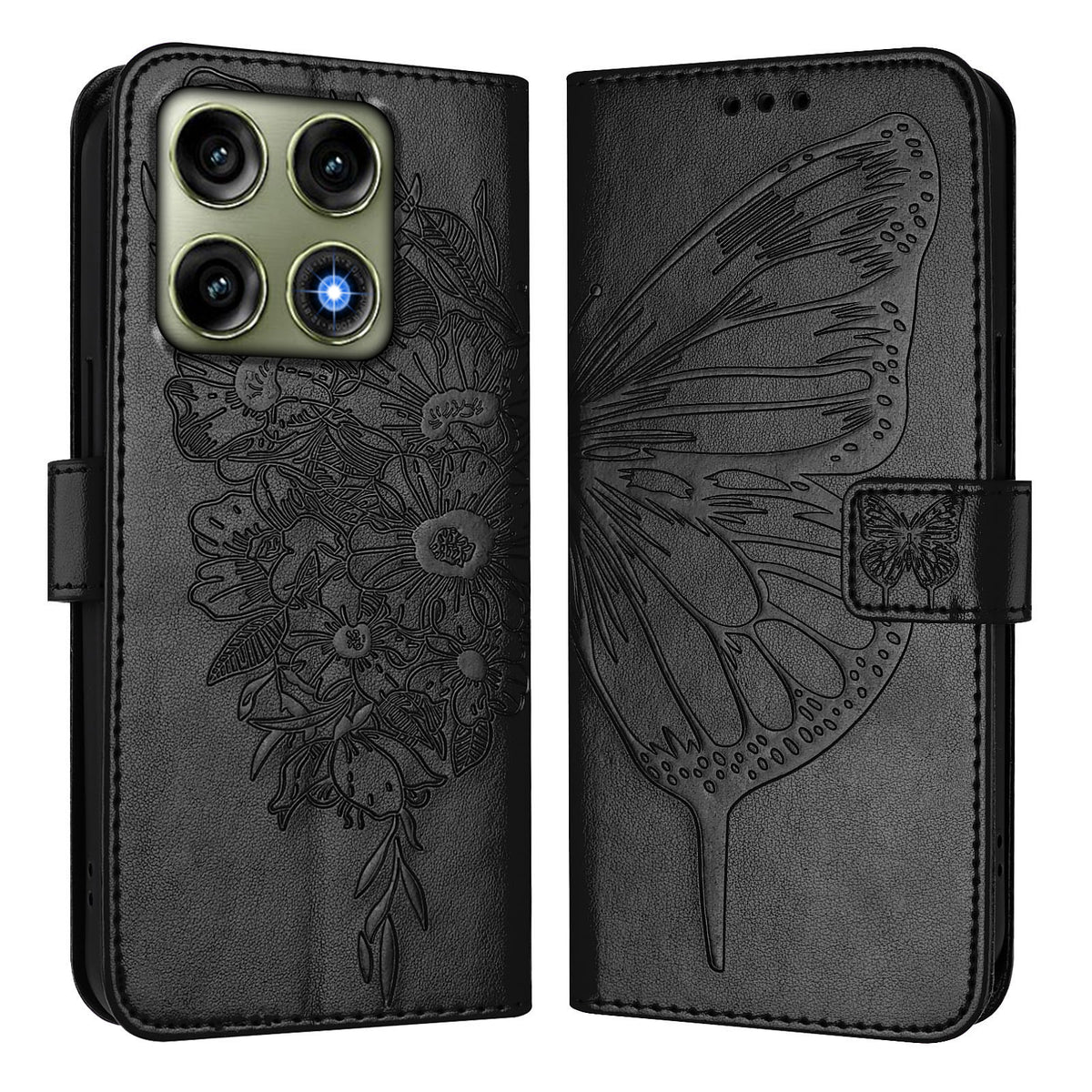 Til Motorola Edge 70 Pro 5G Pung Etui med Håndrem og Sommerfuglepræg i Læder