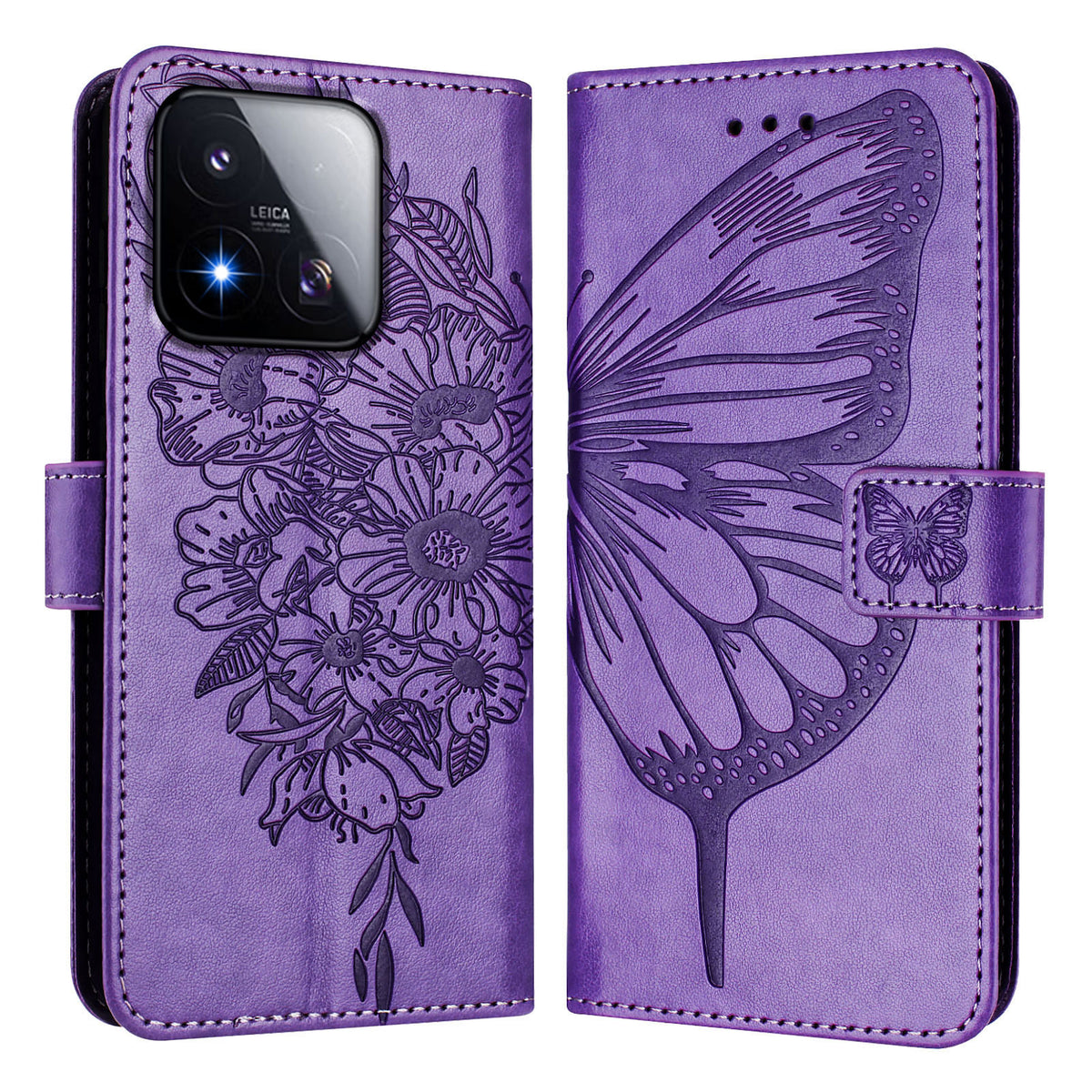 For Xiaomi 17 Max Wallet Case with Wrist Strap Butterfly Imprint Leather Phone Cover