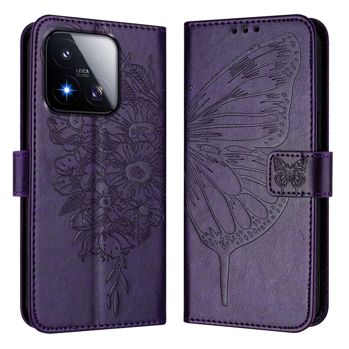 For Xiaomi 17 Max Wallet Case with Wrist Strap Butterfly Imprint Leather Phone Cover