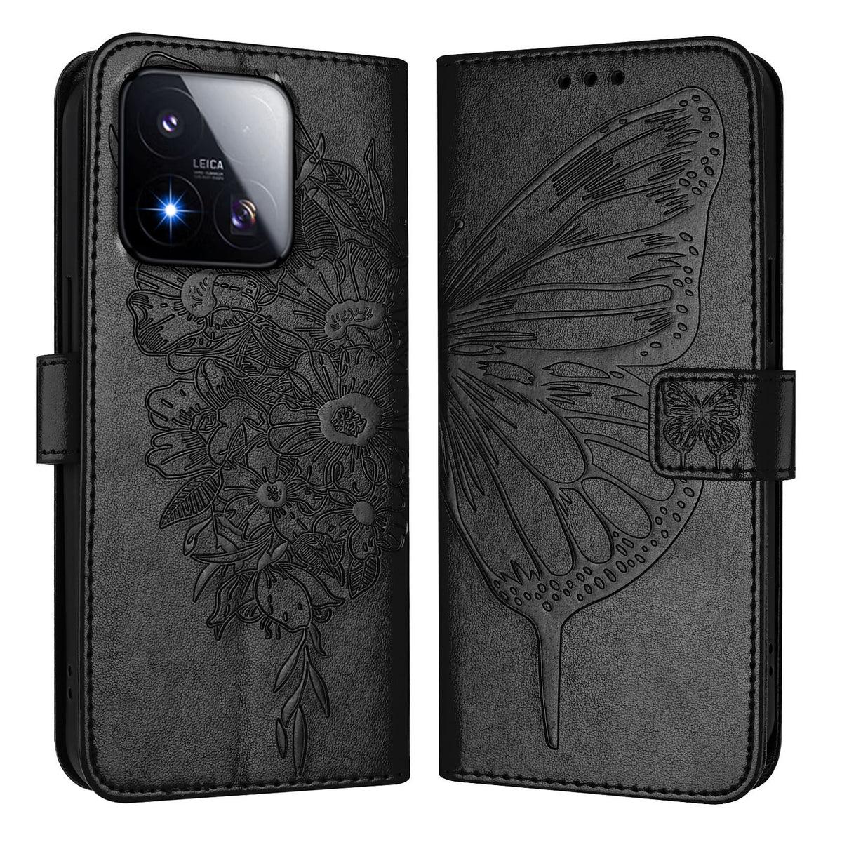 For Xiaomi 17 Max Wallet Case with Wrist Strap Butterfly Imprint Leather Phone Cover