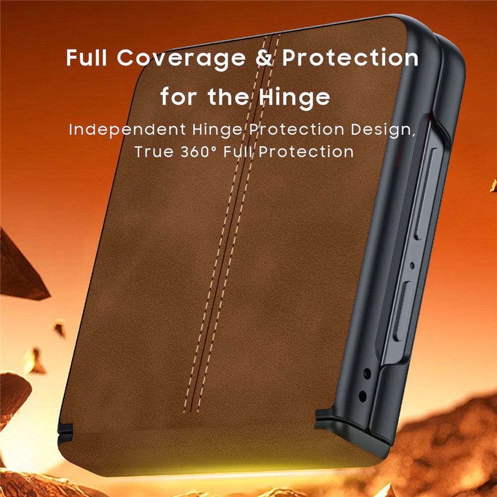 For Samsung Galaxy Z Flip8 Case Hinge Protection Leather + PC Phone Cover with HD Clear Tempered Glass Film