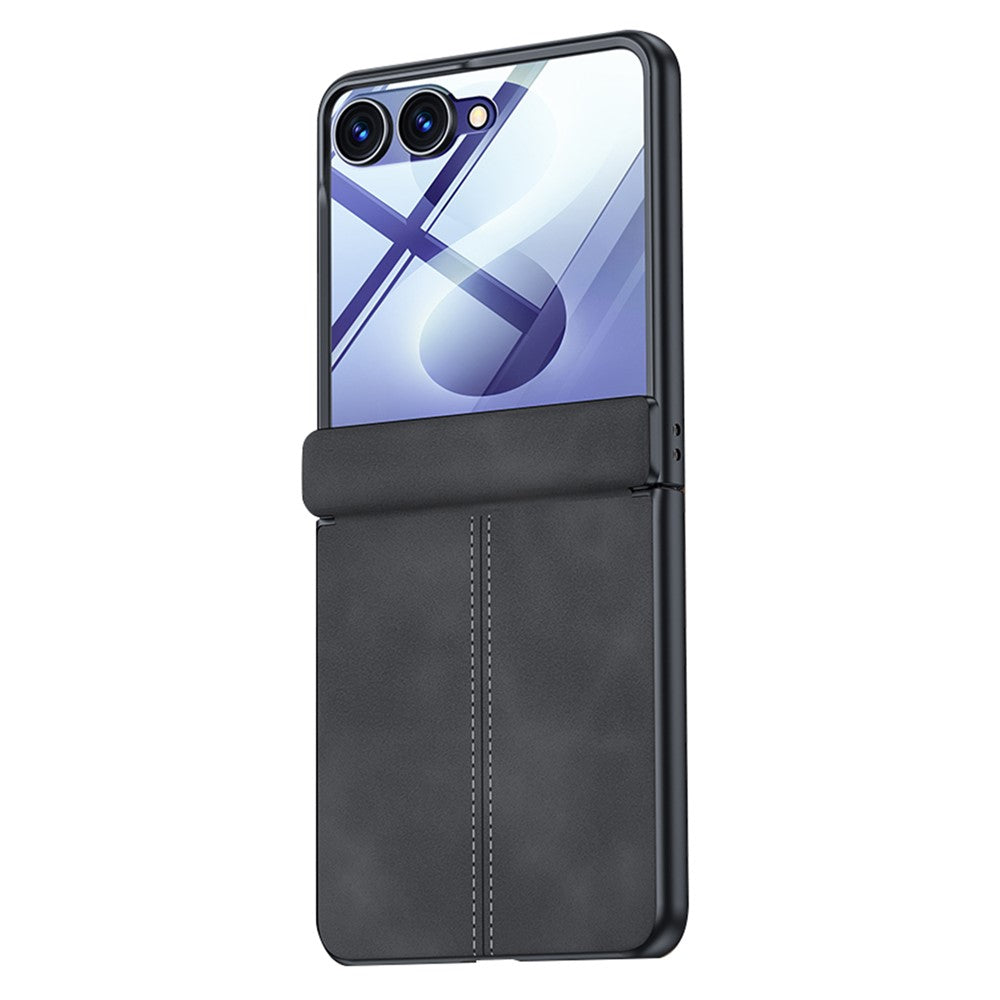 For Samsung Galaxy Z Flip8 Case Hinge Protection Leather + PC Phone Cover with HD Clear Tempered Glass Film