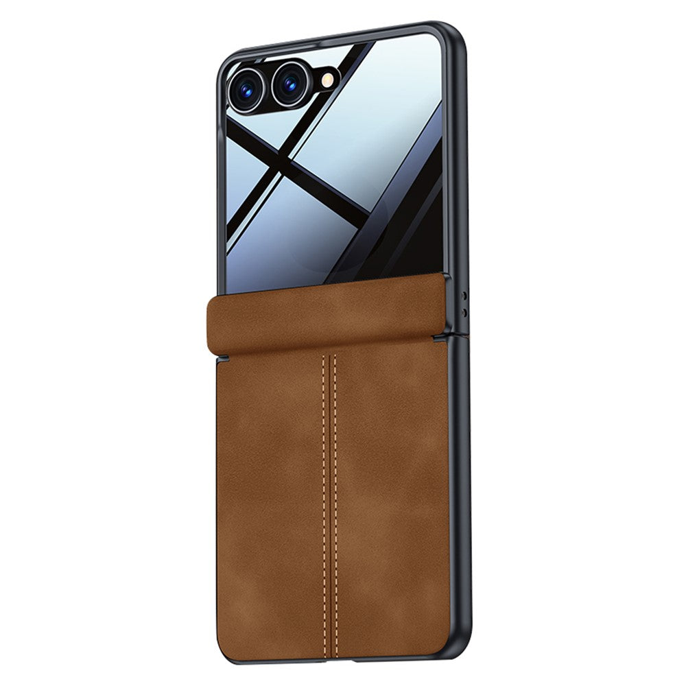 Samsung Galaxy Z Flip8-skal, gångjärnsskyddande läder + PC-mobilskal med sekretessfilm i härdat glas