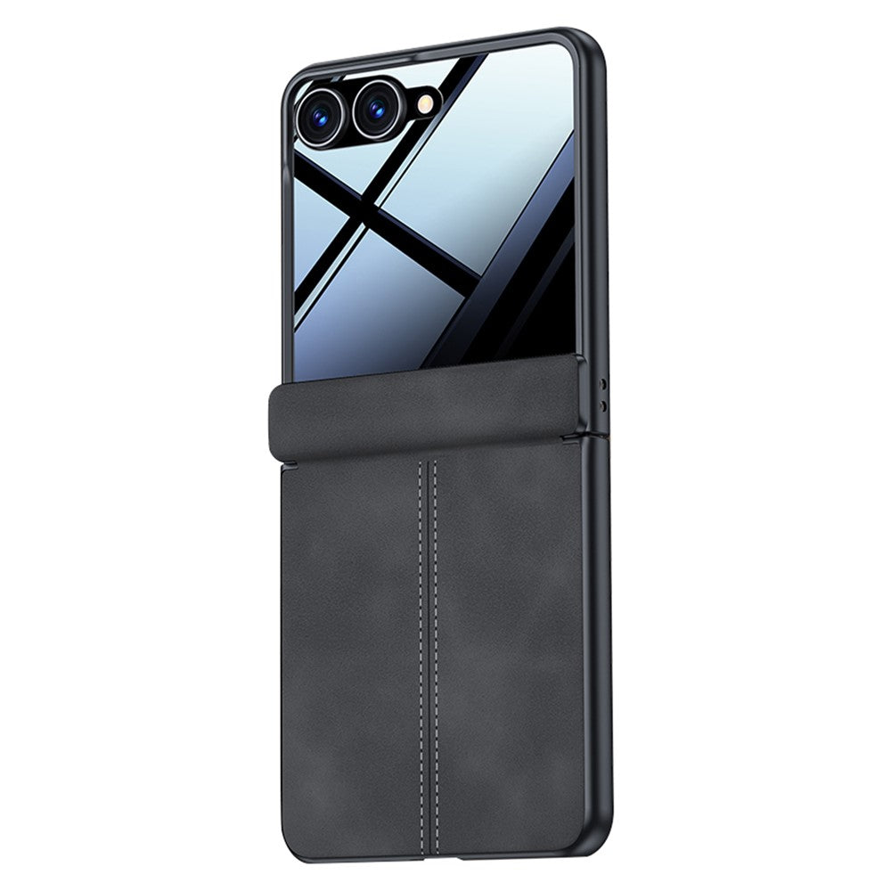 Samsung Galaxy Z Flip8-skal, gångjärnsskyddande läder + PC-mobilskal med sekretessfilm i härdat glas