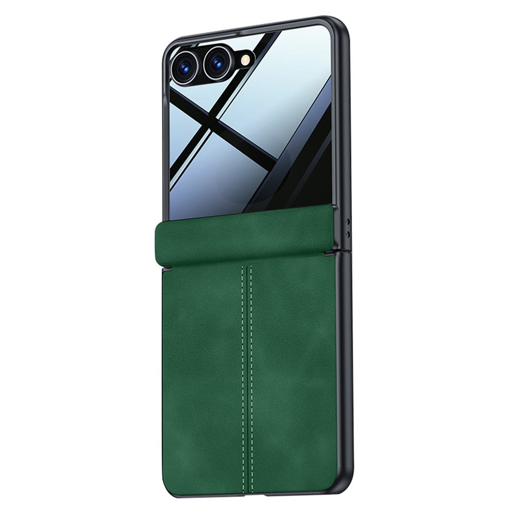 Samsung Galaxy Z Flip8-skal, gångjärnsskyddande läder + PC-mobilskal med sekretessfilm i härdat glas