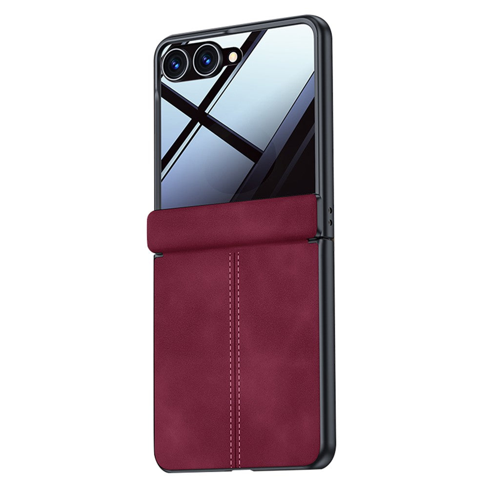 Samsung Galaxy Z Flip8-skal, gångjärnsskyddande läder + PC-mobilskal med sekretessfilm i härdat glas