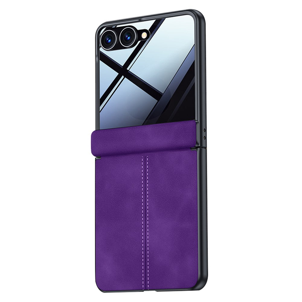 Samsung Galaxy Z Flip8-skal, gångjärnsskyddande läder + PC-mobilskal med sekretessfilm i härdat glas