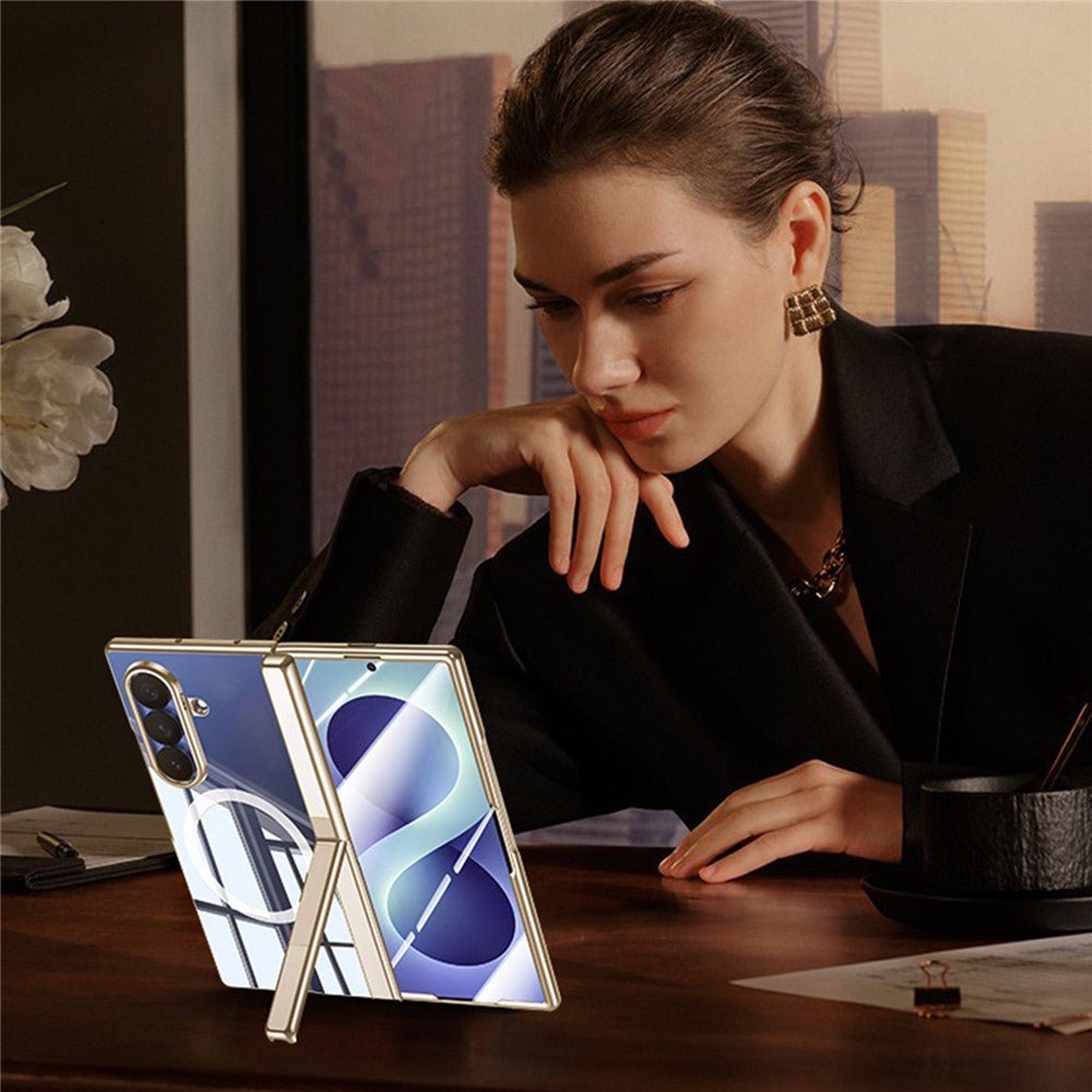 Til Samsung Galaxy Z Fold8 Ultra magnetisk cover med HD klar skærmfilm, hængselstativ elektropletteret PC telefoncover