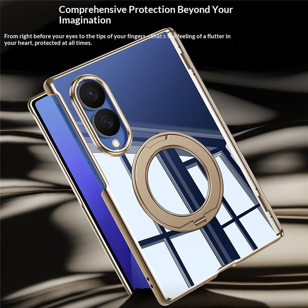 For Samsung Galaxy Z Fold8 Case with Anti-Spy Screen Film , Magnetic Rotating Kickstand Electroplating PC Phone Cover