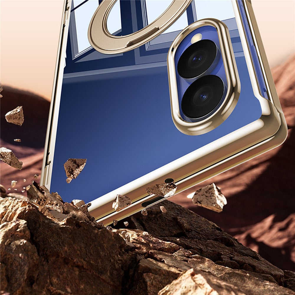 For Samsung Galaxy Z Fold8 Case with Anti-Spy Screen Film , Magnetic Rotating Kickstand Electroplating PC Phone Cover