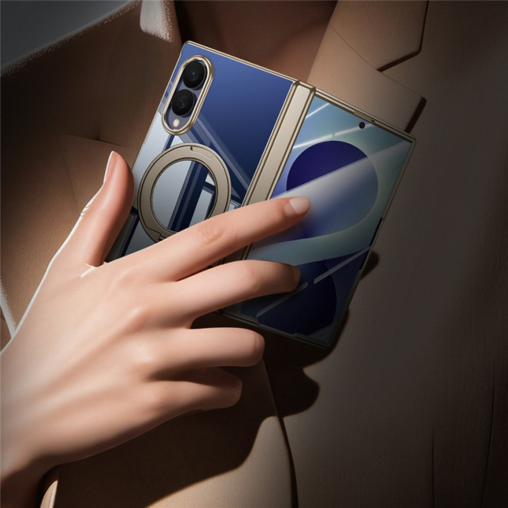 For Samsung Galaxy Z Fold8 Case with Anti-Spy Screen Film , Magnetic Rotating Kickstand Electroplating PC Phone Cover