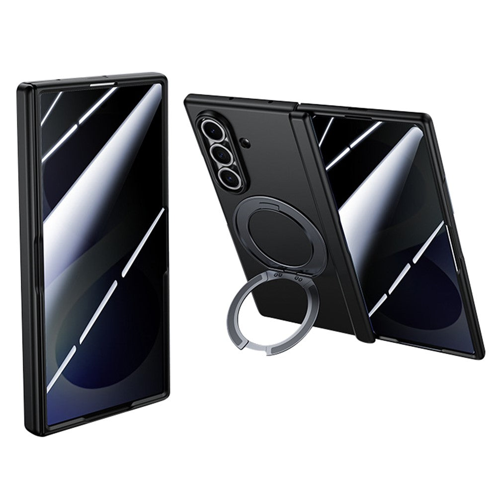 For Samsung Galaxy Z Fold8 Ultra Case Magnetic Rotating Kickstand Skin-touch PC Phone Cover with Privacy Tempered Glass Film