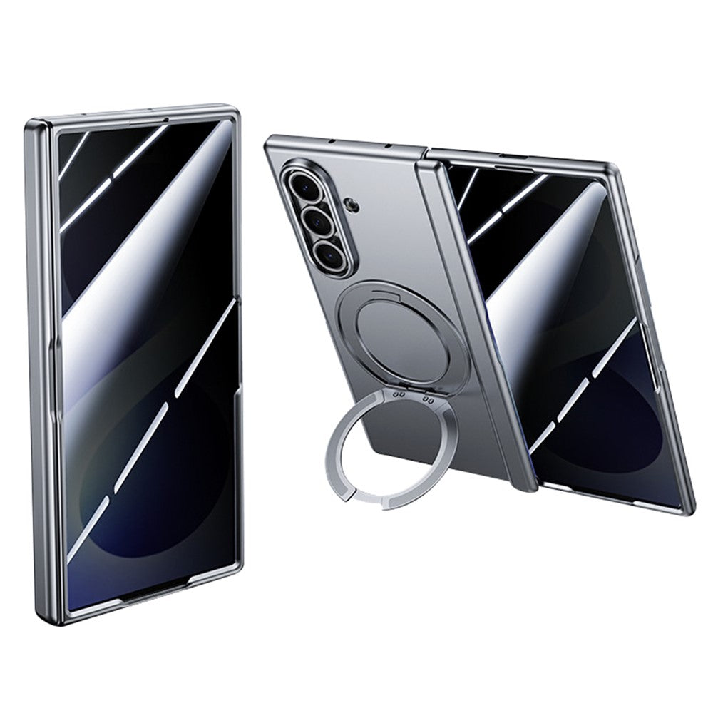 For Samsung Galaxy Z Fold8 Ultra Case Magnetic Rotating Kickstand Skin-touch PC Phone Cover with Privacy Tempered Glass Film