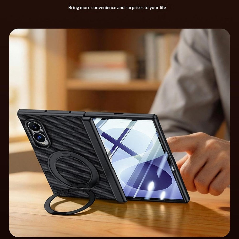 Til Samsung Galaxy Z Fold8 cover med anti-spion skærmbeskytter, magnetisk roterende støtteben, tech-stof + PC telefoncover