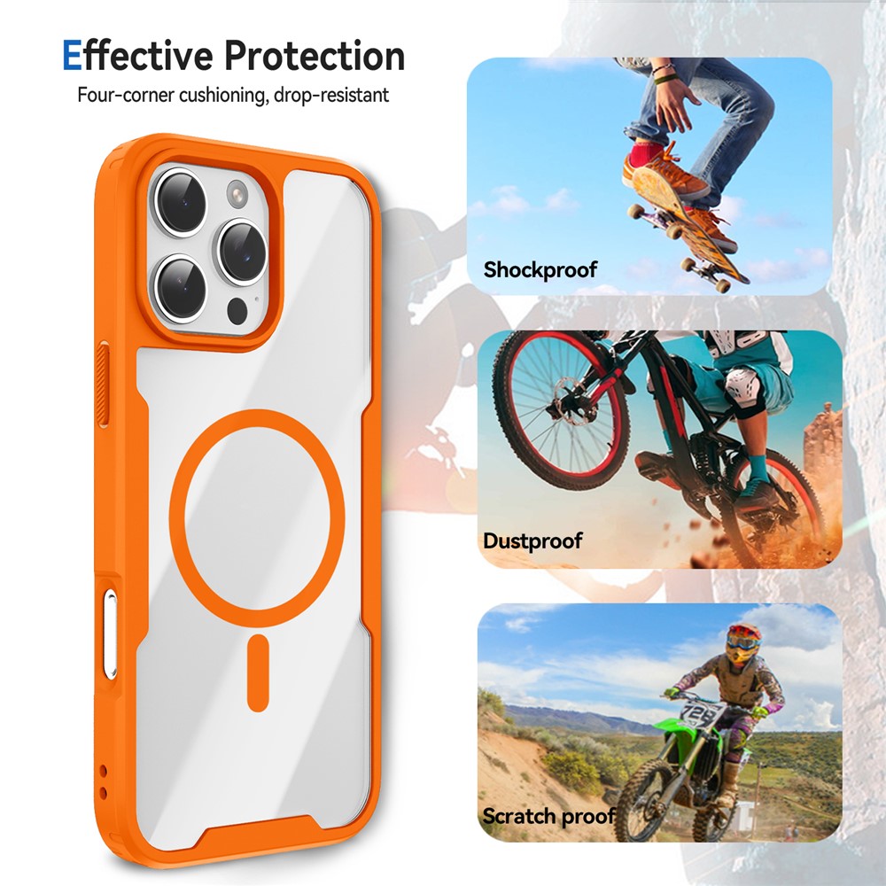 Til iPhone 16 Pro Magnetisk cover TPU Ramme Gennemsigtig PC Bagside Anti-drop Telefoncover
