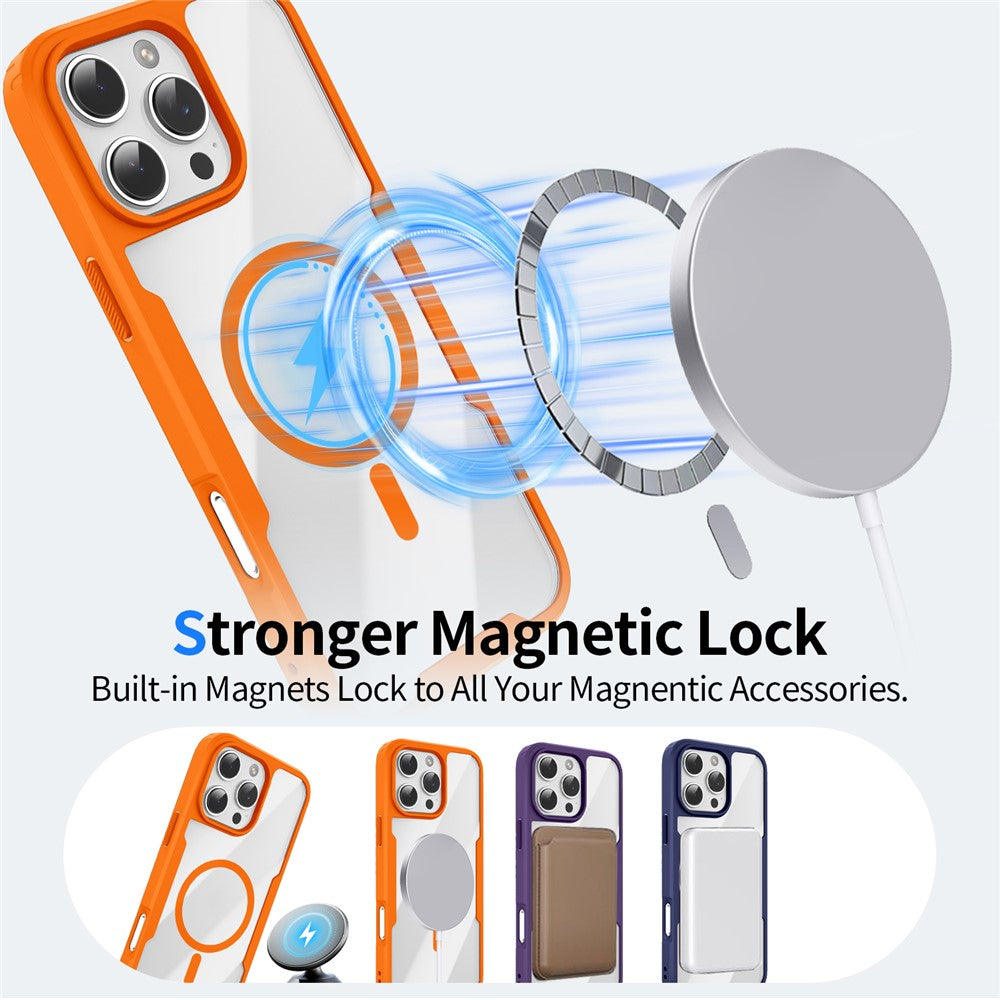 Til iPhone 16 Pro Magnetisk cover TPU Ramme Gennemsigtig PC Bagside Anti-drop Telefoncover