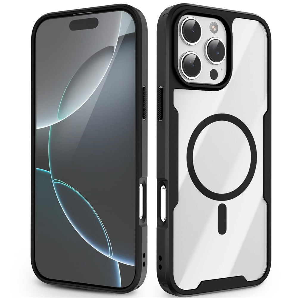 Til iPhone 16 Pro Magnetisk cover TPU Ramme Gennemsigtig PC Bagside Anti-drop Telefoncover