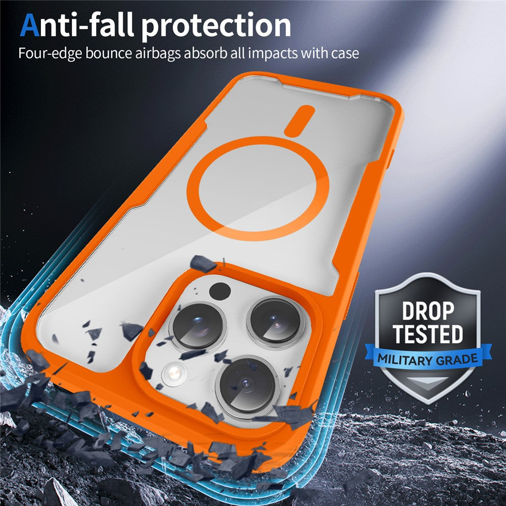 For iPhone 16 Pro Max Magnetic Case TPU Frame Clear PC Back Anti-drop Phone Cover