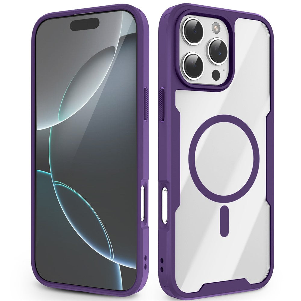 For iPhone 16 Pro Max Magnetic Case TPU Frame Clear PC Back Anti-drop Phone Cover
